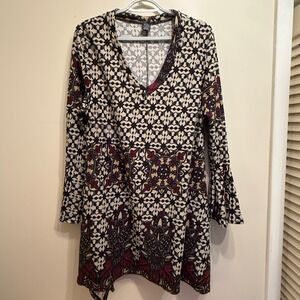 WinWin L XL Tunic Dress Flare Bottom Long Sleeve‎ Geometric Print Casual